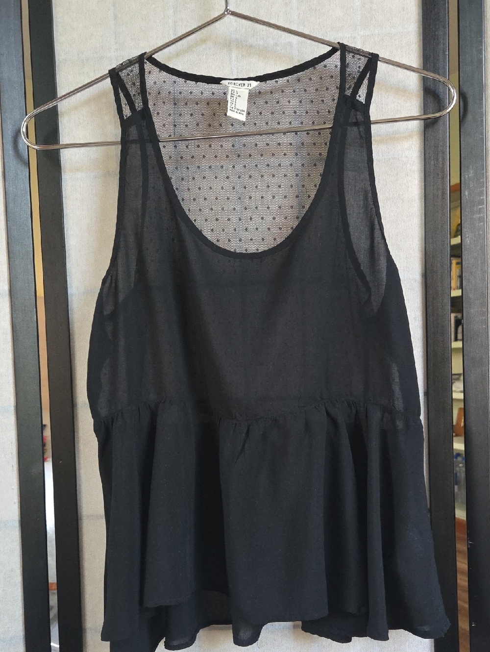 Forever 21 Black Sheer Peplum Crop Top
